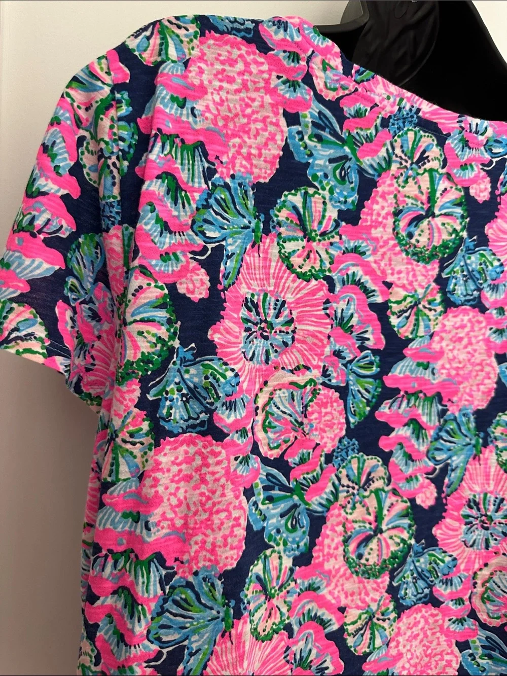Lilly Pulitzer Etta Navy, Hot Pink & Green Floral Short Sleeve Tee - Picture 8 of 9